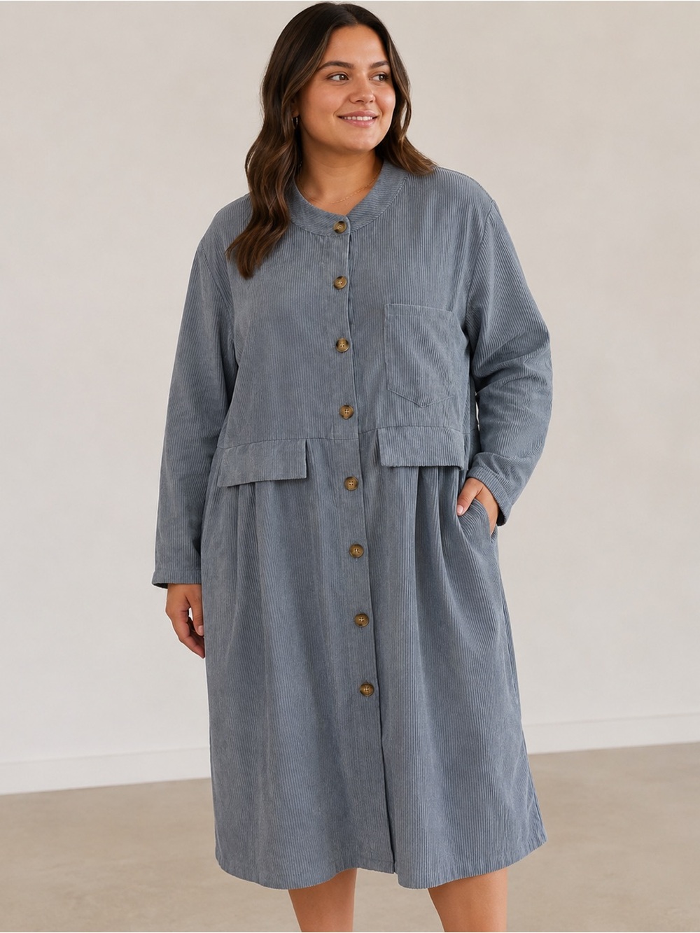 Soolinen NWOT Blue Gray Corduroy Shirt Dress XL